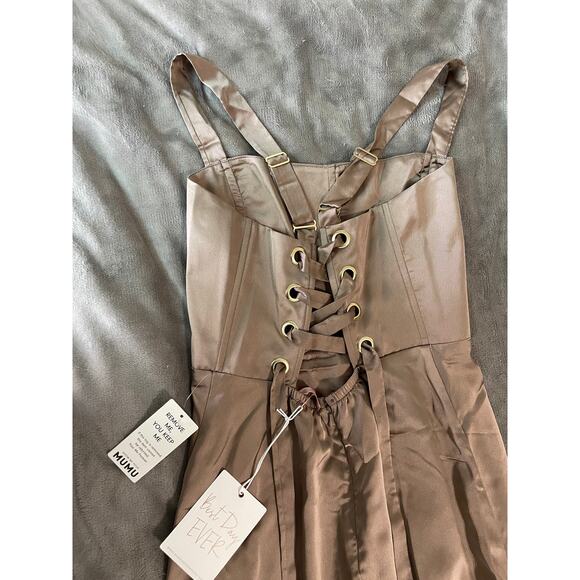 NWT SMY MuMu Size Medium Clarissa Corset Dress Dune Luxe Satin Brown Wedding - Picture 7 of 11